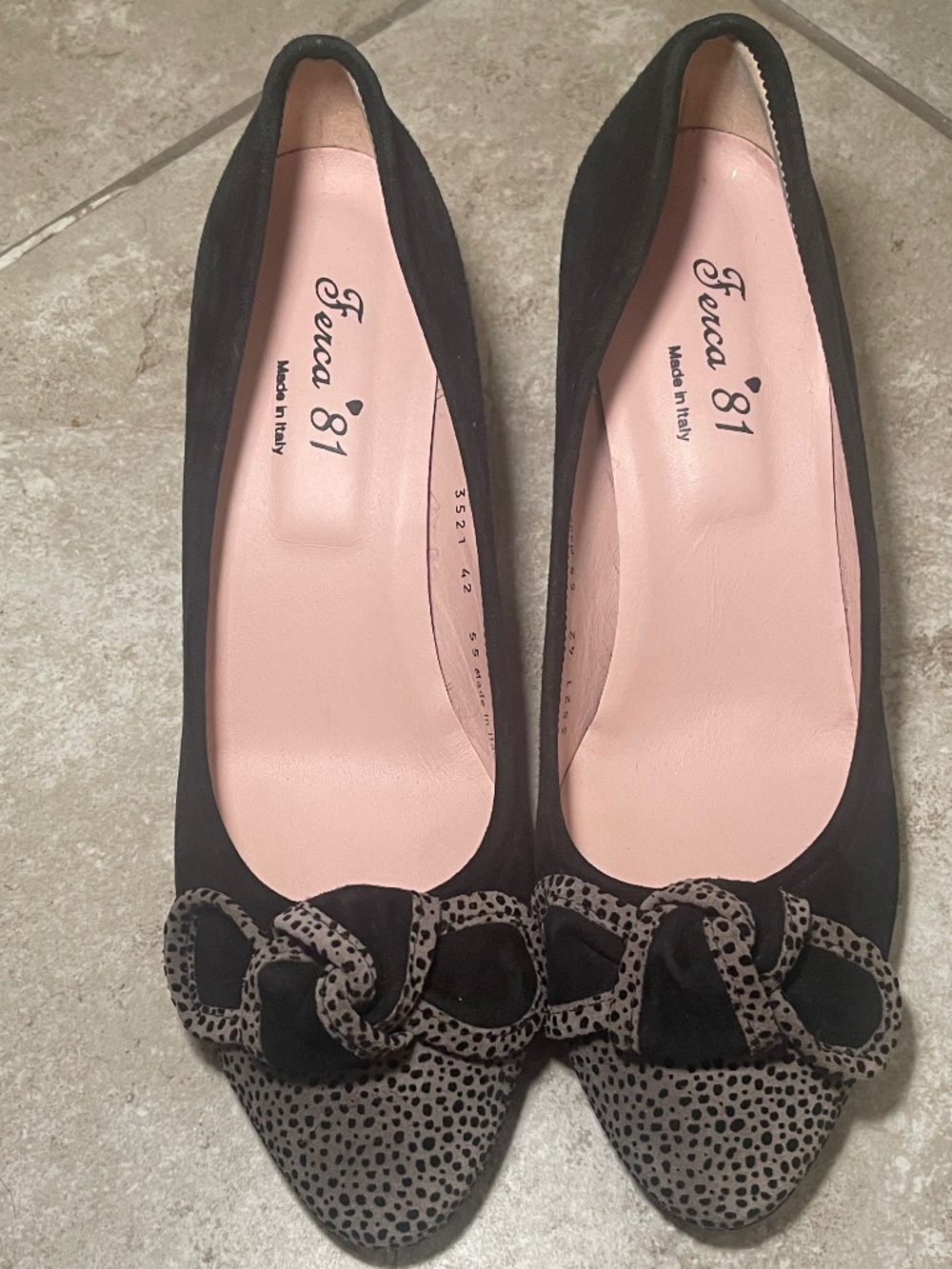 Ferca 81 Made in Italy Black Heels Spotted Block Pumps Size EU 42/US 10